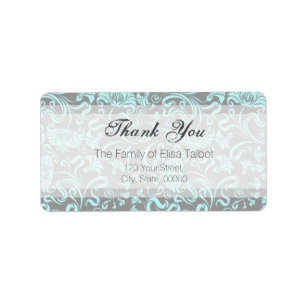 Blue Gray Floral Pattern Thank You Address Label
