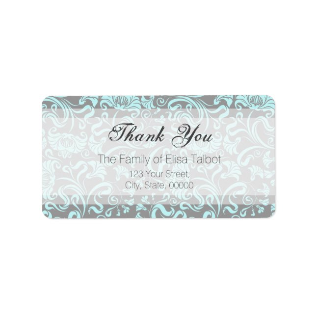 Blue Gray Floral Pattern Thank You Address Label (Front)