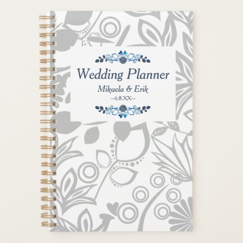Blue Gray Floral Pattern Wedding Planner
