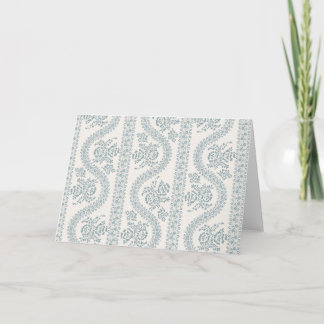 Blue Gray Floral Ribbon Stripe on Bone Card