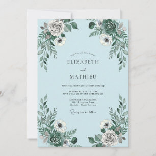 Blue Gray Floral Romance Wedding Invitation