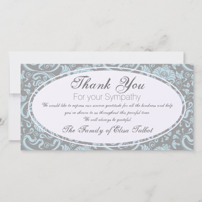 Blue Gray Floral Sympathy Thank You Photo card (Front)