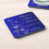 Blue Gray Floral Wedding Coaster Set (6) (Left Side)