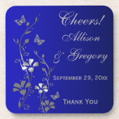Blue Gray Floral Wedding Coaster Set (6) (Front)