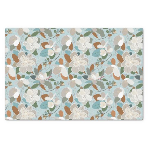 Blue Gray Floral Winter Magnolia Tissue Paper