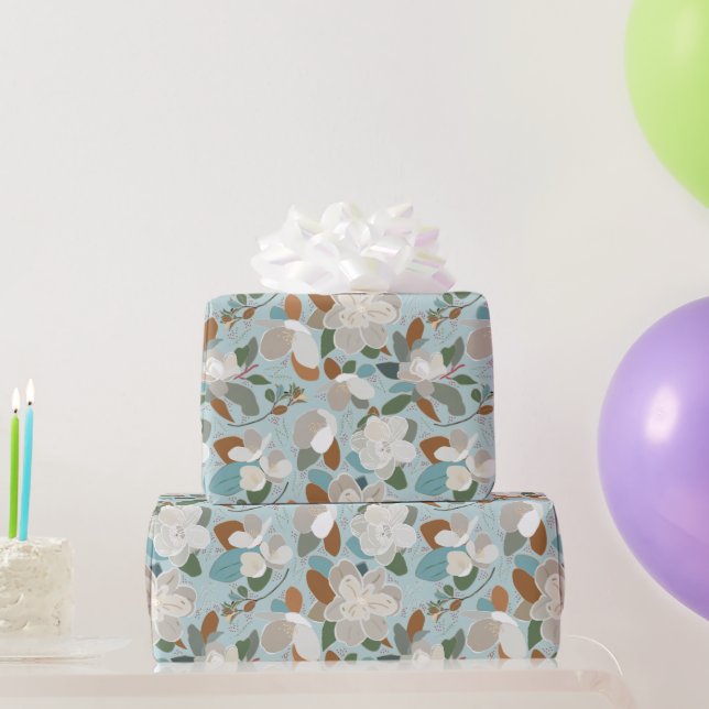 Blue Gray Floral Winter Magnolia Wrapping Paper (Party Gifts)
