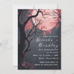 Blue‑Gray Forest & Pink Moon Gothic Wedding Invitation
