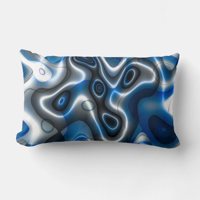 Blue/Gray Fractal Art Lumbar Throw Pillow (Front)