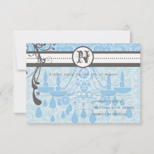 Blue & Gray Funky Swirls Wedding RSVP Card