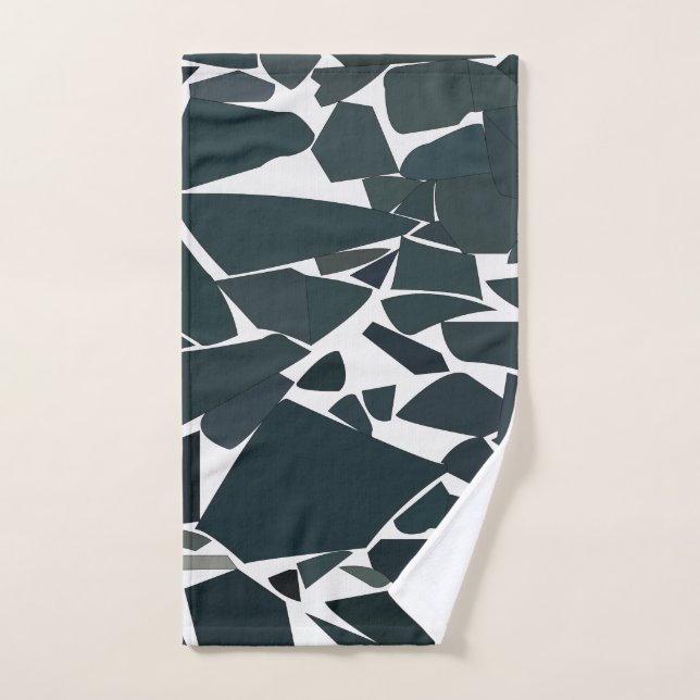 Blue Gray Geometric Marble Texture Hand Towel (Hand Towel)