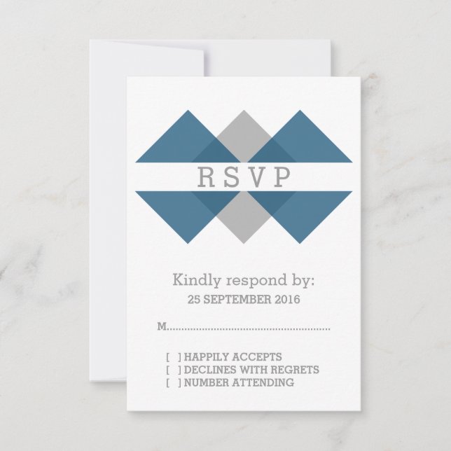 Blue Gray Geometric Triad RSVP Card (Front)