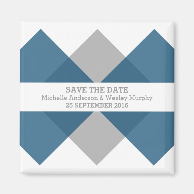 Blue Gray Geometric Triad Save the Date Magnet (Front)
