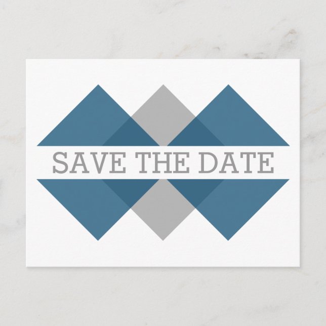 Blue Gray Geometric Triad Save the Date Postcard (Front)