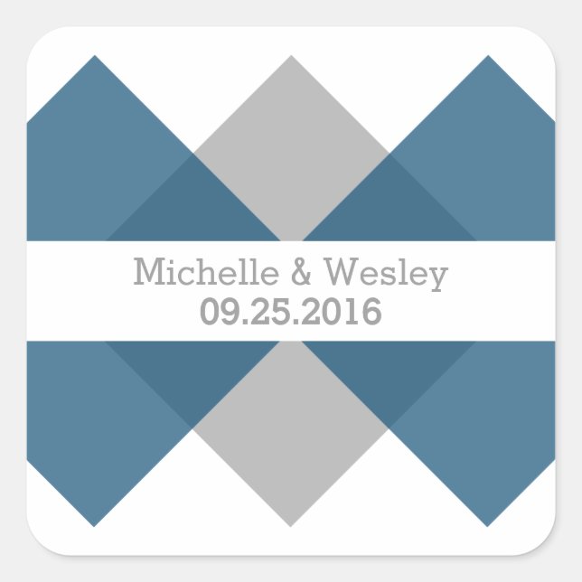 Blue Gray Geometric Triad Wedding Stickers (Front)