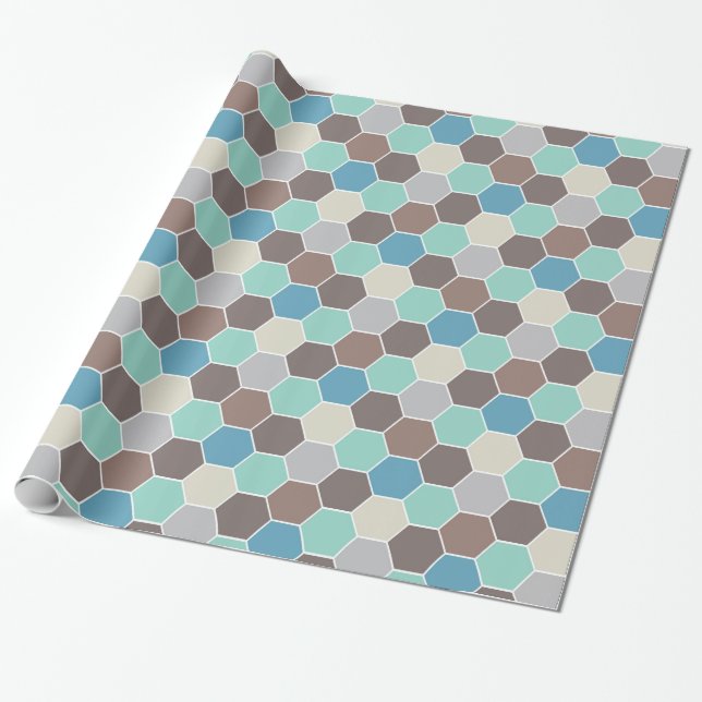 Blue & Gray Geometric Wrapping Paper (Unrolled)