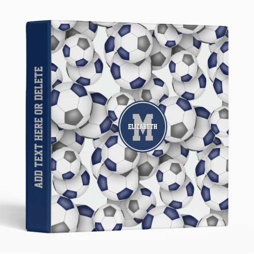 blue gray girls boys team colors soccer balls 3 ring binder