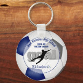 blue gray girls soccer goal team spirit sports keychain (Front)
