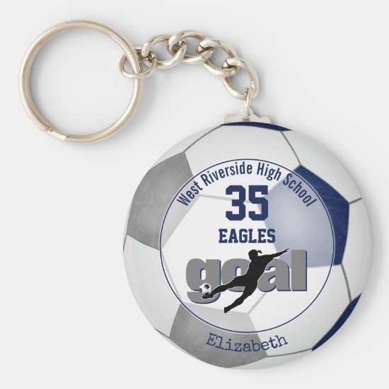 blue gray girls soccer goal team spirit sports keychain