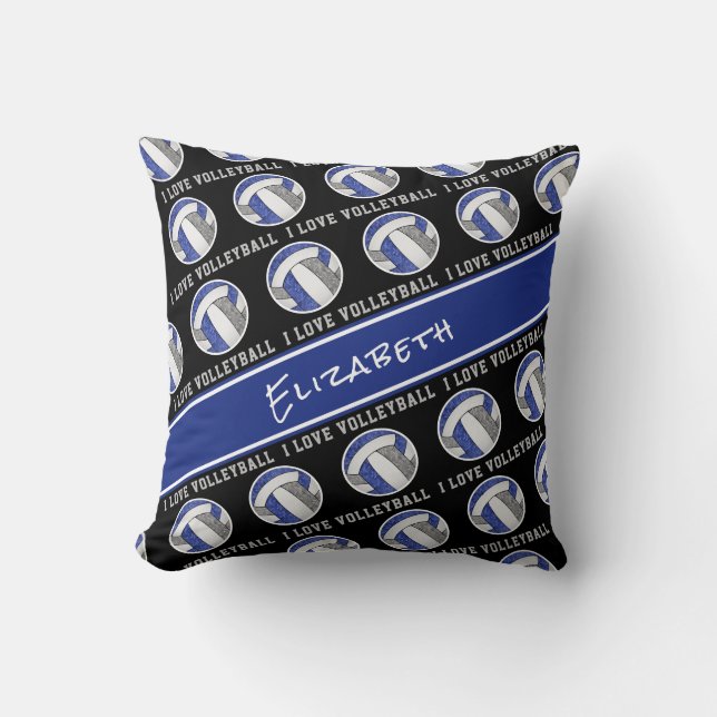 blue gray girls team spirit I love volleyball Throw Pillow (Front)