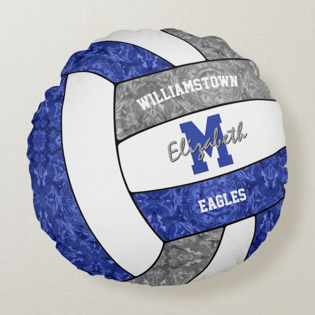 blue gray girls volleyball sports room round pillow (Front)