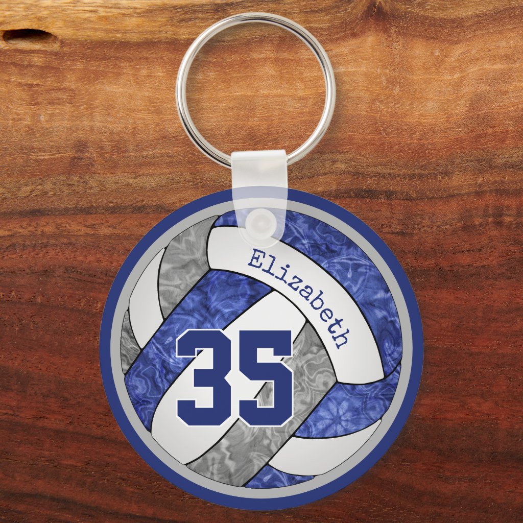 blue gray girls volleyball team colors name number keyring