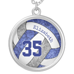 blue gray girls volleyball team colors sporty silver plated necklace