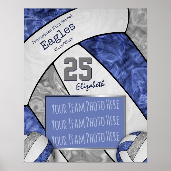 blue gray girls' volleyball team photo poster