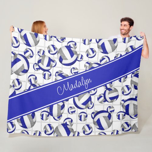 blue gold girly team colors volleyballs net accent fleece blanket