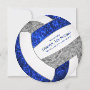 blue gray girly volleyball birthday party announcement