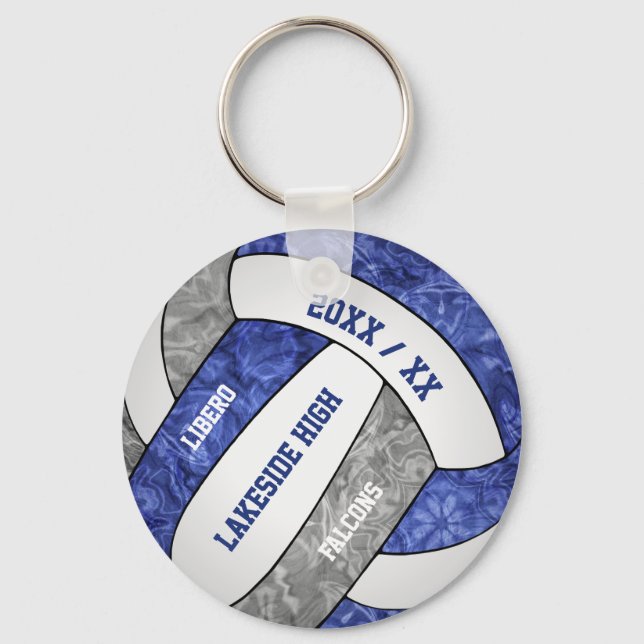 blue gray girly volleyball school mascot name keychain (Front)