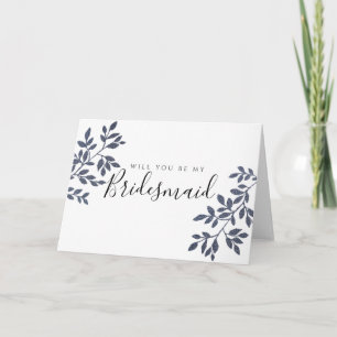 Blue Gray Glitter Will You Be My Bridesmaid Card