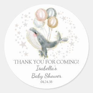 Blue Gray Gold Cute Whale Baby Shower Classic Round Sticker