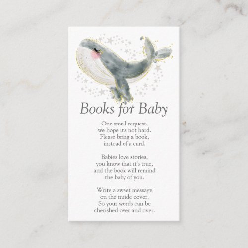 Blue Gray Gold Cute Whale Books for Baby Shower En Enclosure Card