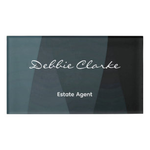 Blue gray gradient waves pattern name tag