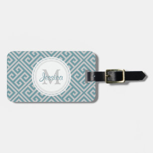 Blue Gray Greek Key Motif Luggage Tag