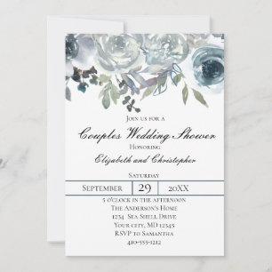 Blue Gray Green Elegant Floral Couples Wedding Invitation
