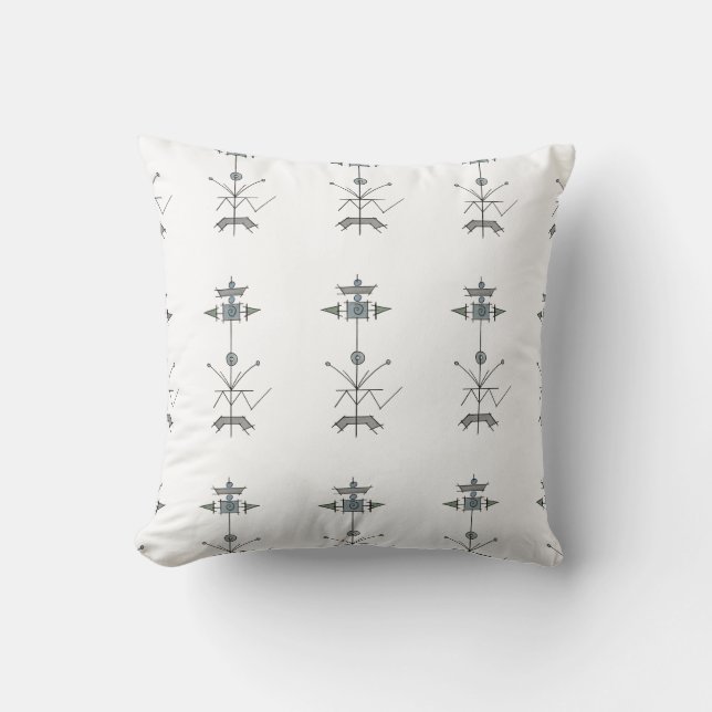 Blue Gray Green Geometric-Abstract Pattern Throw Pillow (Front)