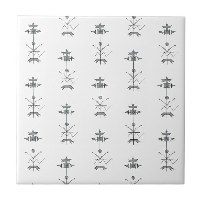 Blue Gray Green Geometric-Modern Pattern Ceramic Tile (Front)