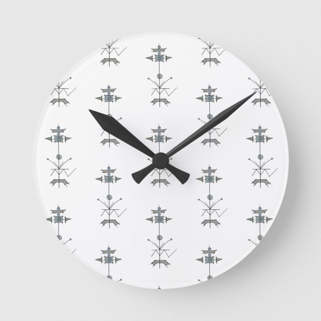 Blue Gray Green Geometric-Modern Pattern Round Clock (Front)