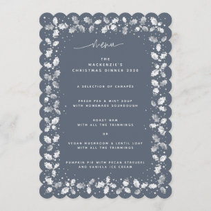 Blue-Gray Hand Printed Holly+Berries Christmas Menu