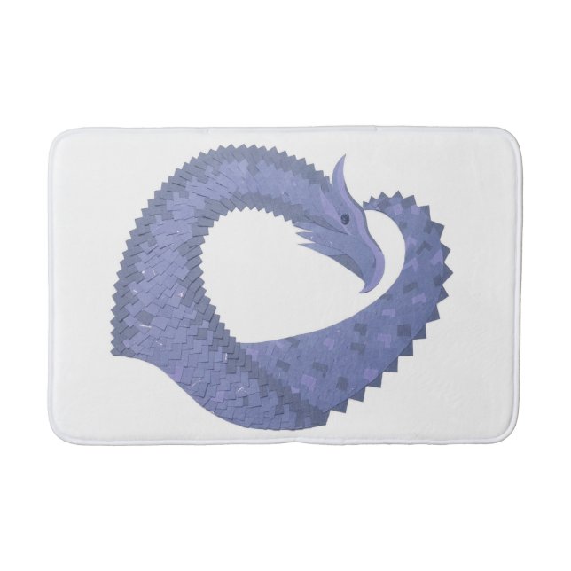 Blue-gray heart dragon on white bath mat (Front)