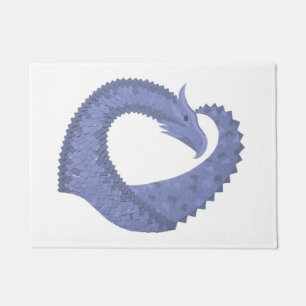 Blue-gray heart dragon on white doormat