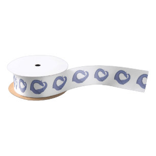 Blue-gray heart dragon on white satin ribbon