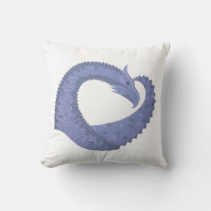 Blue-gray heart dragon on white throw pillow