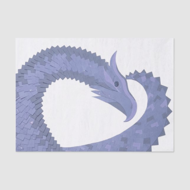 Blue-gray heart dragon on white tissue paper (Front)