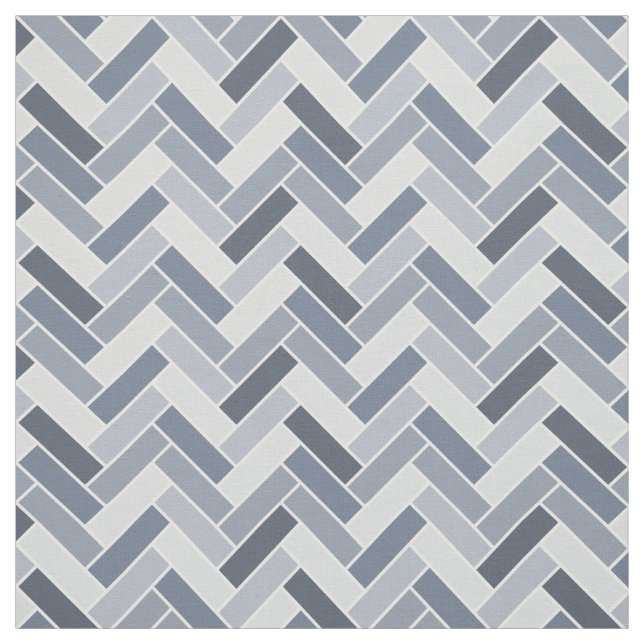 Blue Gray Herringbone Geometric Pattern Fabric (Swatch)