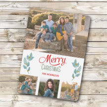 Blue Gray Holly Sprig Photo Template Christmas