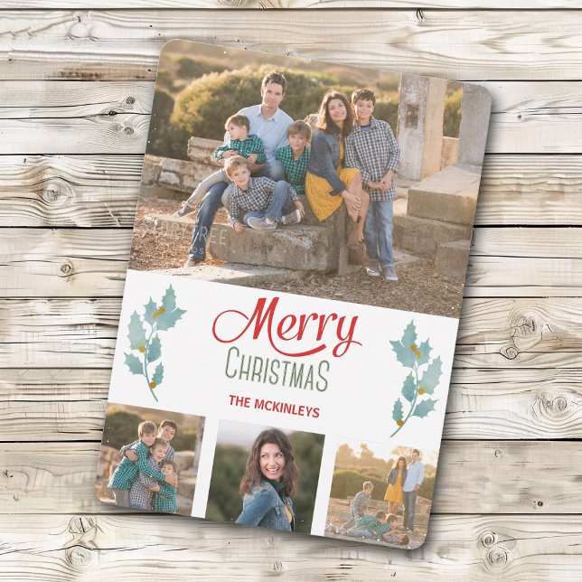 Blue Gray Holly Sprig Photo Template Christmas (Creator Uploaded)