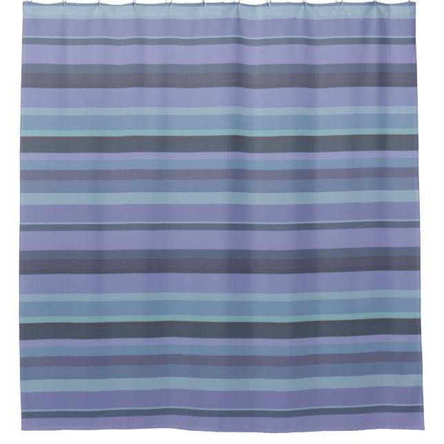 Blue-gray horizontal stripes shower curtain (Front)