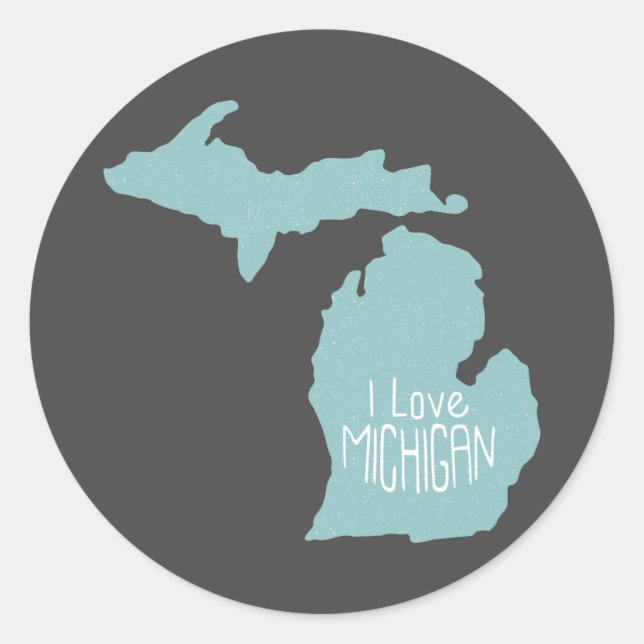 Blue Gray I Love Michigan Silhouette Classic Round Sticker (Front)